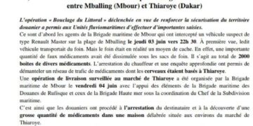 Mbour :  Plus de 4,5 tonnes de faux médicaments et une tonne de chanvre indien ont été saisies par les services de la douane