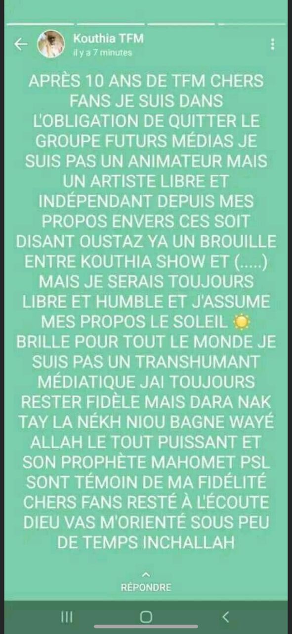 Supposé démission de kouthia