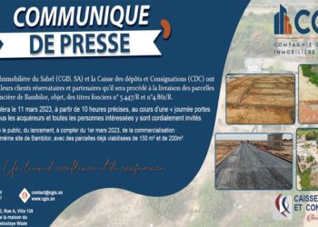 COMMUNIQUE DE PRESSE : Compagnie Générale Immobilière du Sahel (CGIS. SA)…Livraison des parcelles viabilisées…