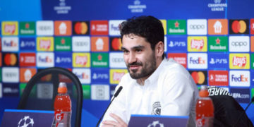 Ilkay Gündoğan, le milieu du terrain allemand lors de la conférence de presse hier (mardi).