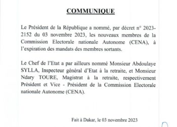 Décret n° 2023 – 2152 Portant nomination des membres de la Commission électorale nationale autonome (CENA) 